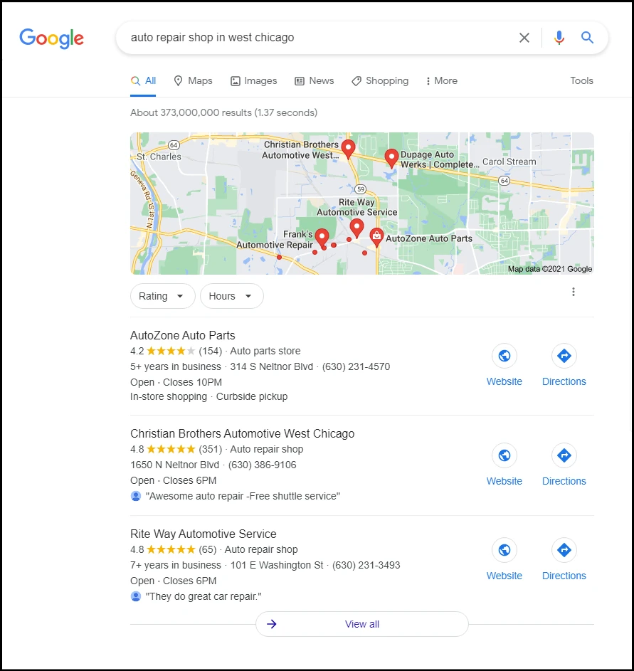 Auto shop Google Business Profile as Yelp alternative