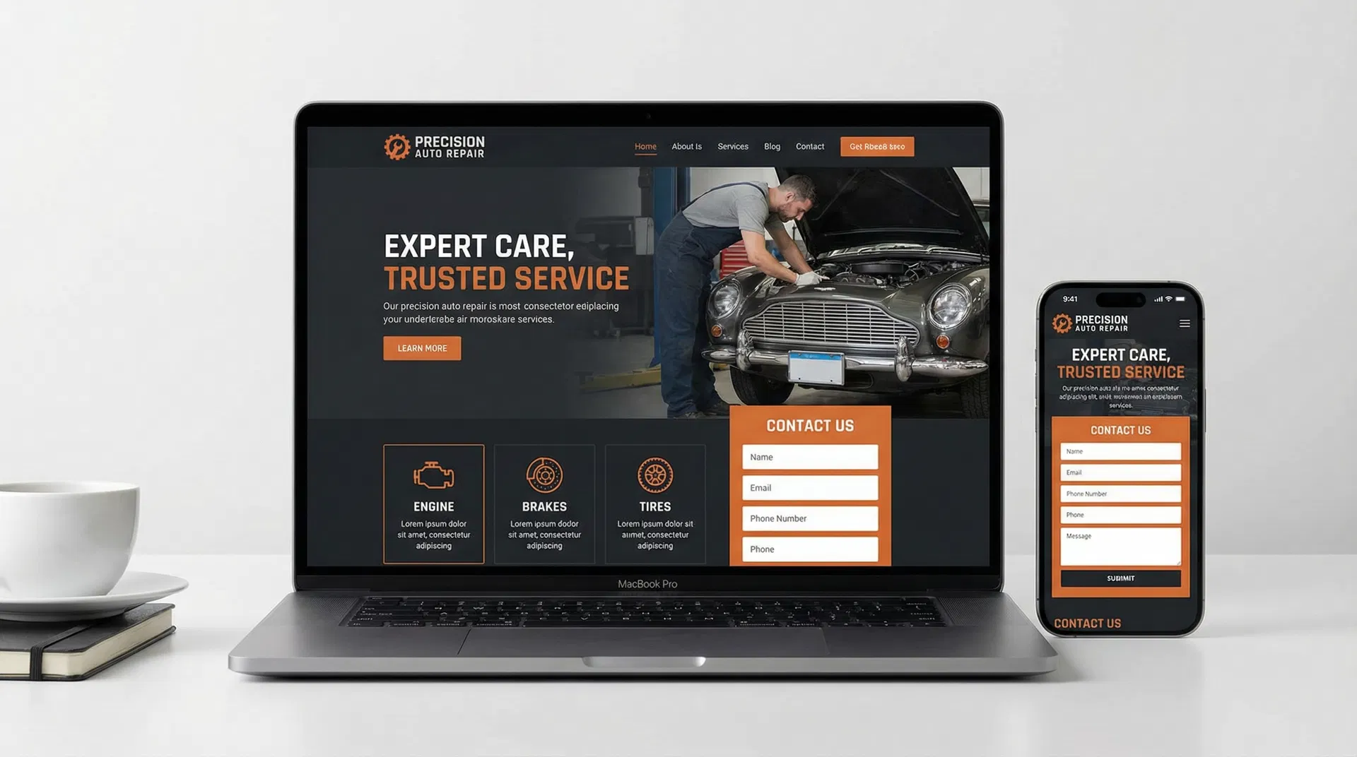 Well-designed auto shop website example